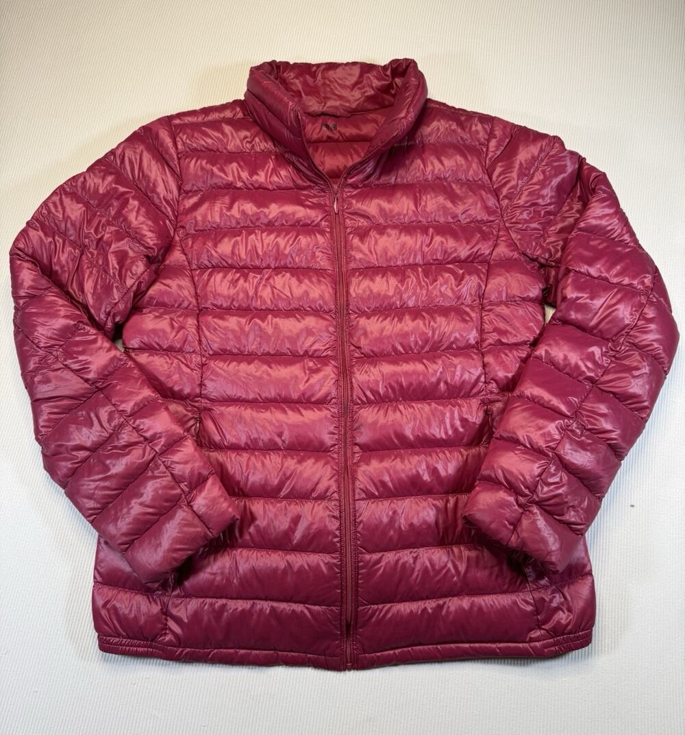 Uniqlo Ultra Light Down Jacket Womens Large Pink Packable Puffer Full Zip Coat